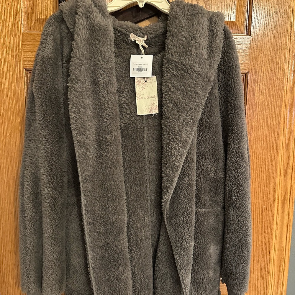 Hem & Thread Steel Grey Plush Open Jacket